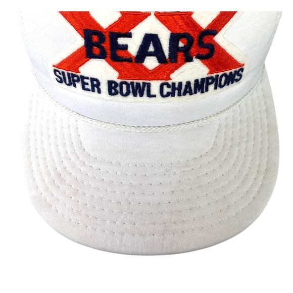 Vtg 80s Chicago Bears White Mesh Super Bowl XX Champions Hat Trucker Patch Cap - Picture 5 of 8